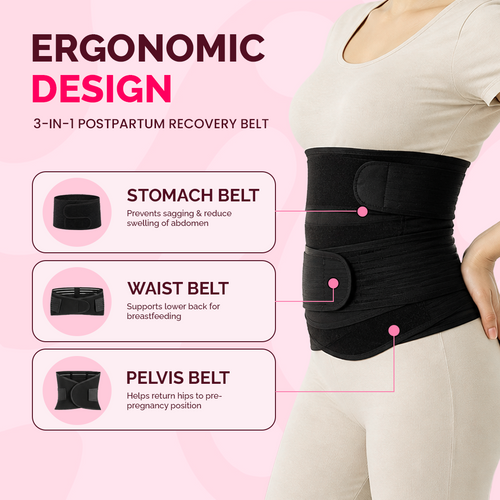 MamaCore 3-in-1 Postpartum Belly Belt | Medical-Grade Fabric | Breathable | Skin Friendly | 1 Year Warranty